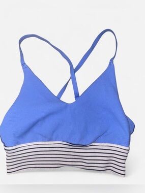 aerie Ribbed Strappy Bralette in Blue with Striped Band